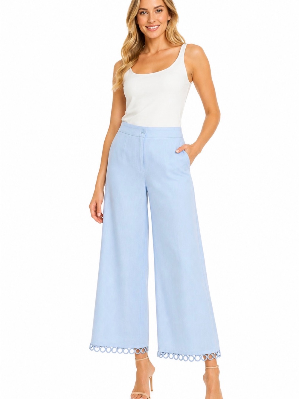 NWT Alexia Admor Lucy Light Blue Linen Blend Wide Leg Pants Size 2